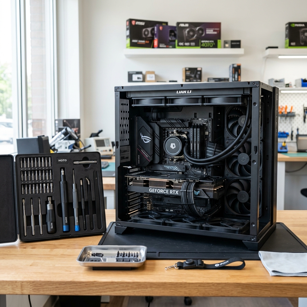 Abstract blue cover representing a practical guide to choosing a computer repair shop in Carlsbad.