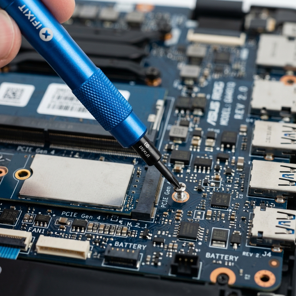 Abstract blue cover for older desktop PC upgrade options.